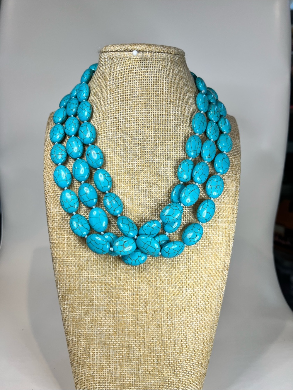 Southwestern triple strand matrix dyed howlite hand knotted bohemian necklace